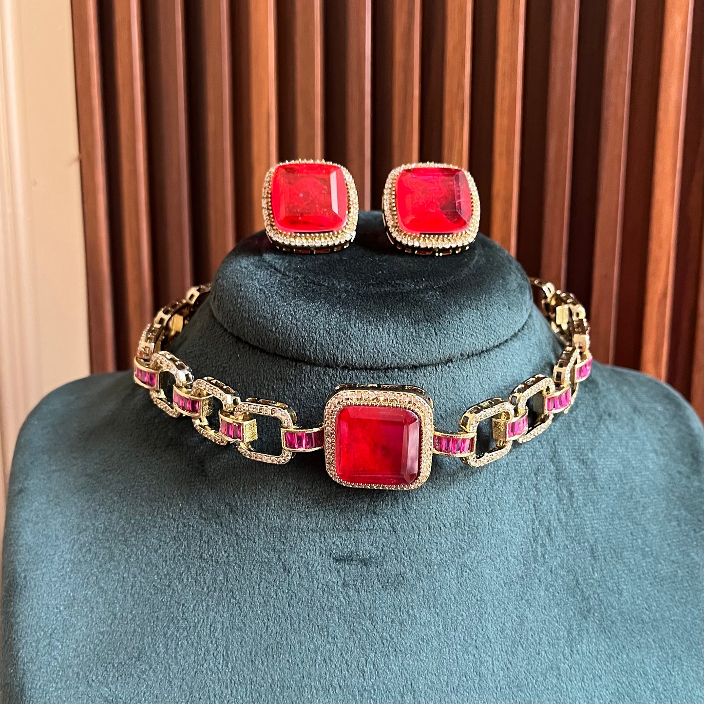 Red Stone Choker Necklace Set