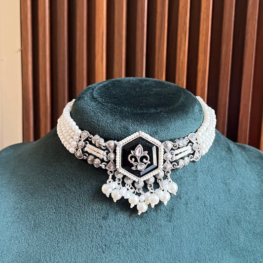 Pearl Stone Choker Necklace Set