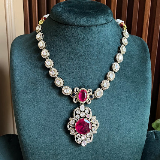 Moissanite Ruby Pink Necklace Set