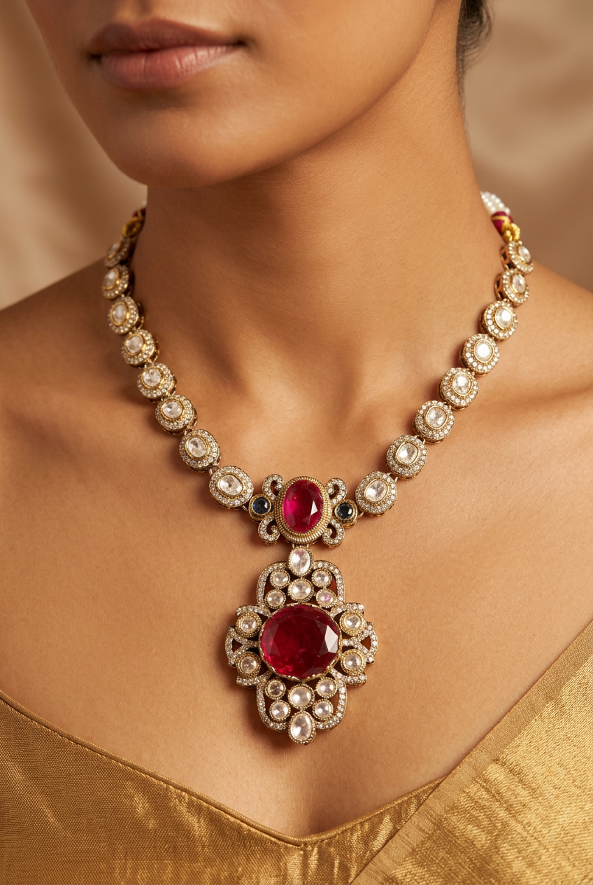 Moissanite Ruby Pink Necklace Set