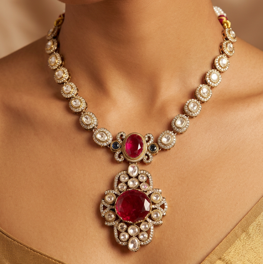 Moissanite Ruby Pink Necklace Set