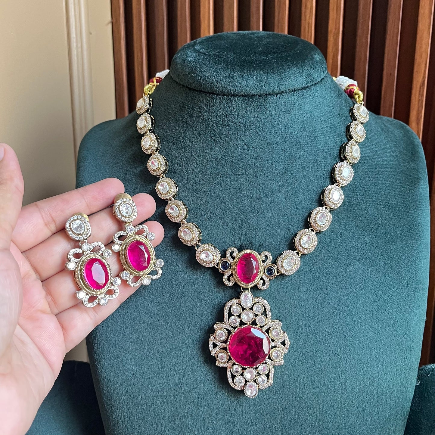Moissanite Ruby Pink Necklace Set
