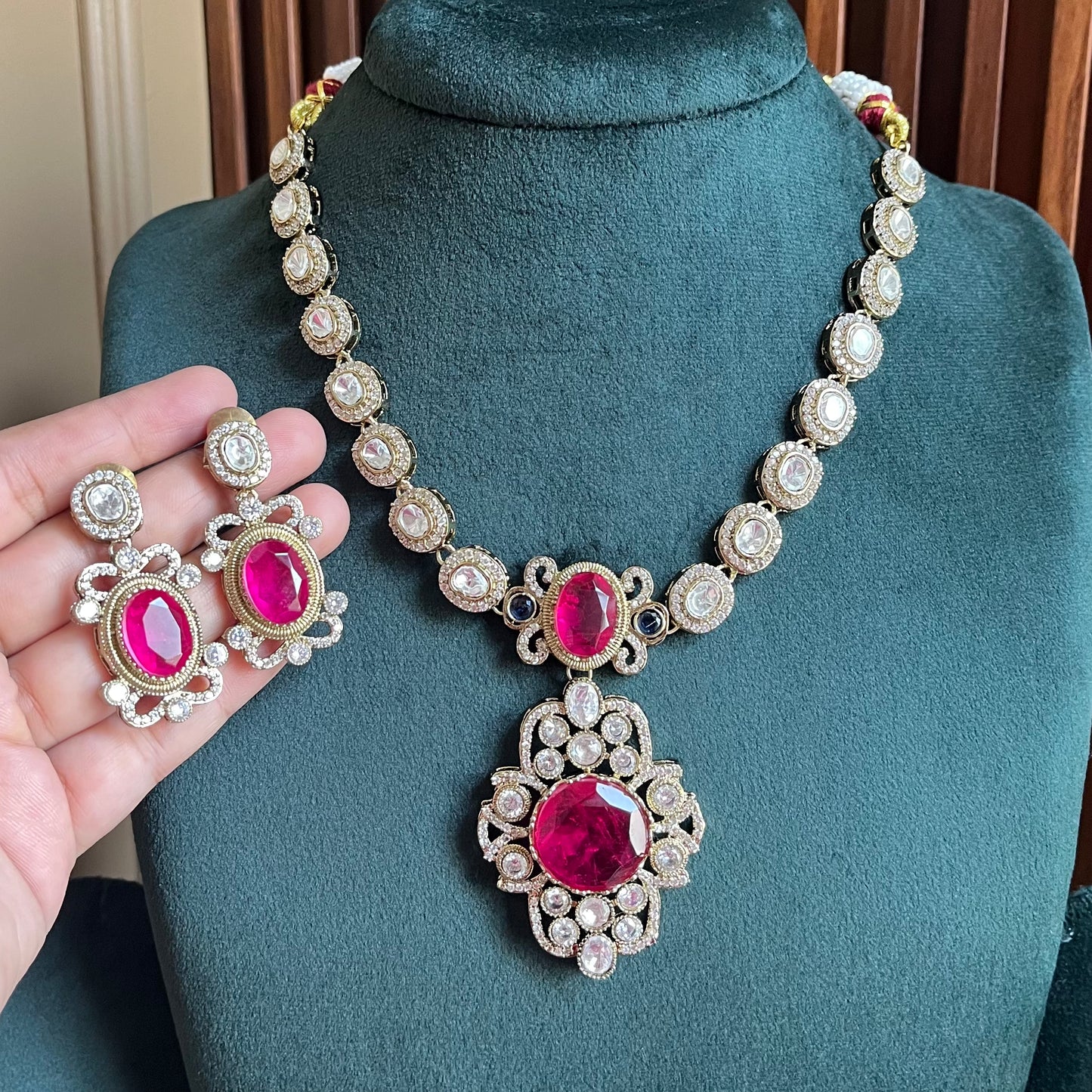 Moissanite Ruby Pink Necklace Set