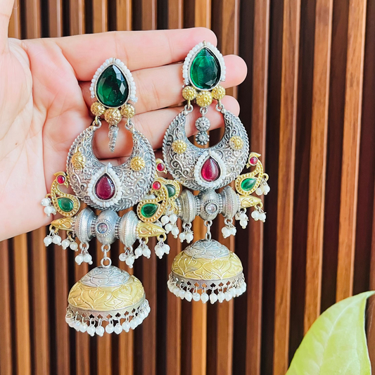 Dual Tone Kashmiri Jhumkas Earring