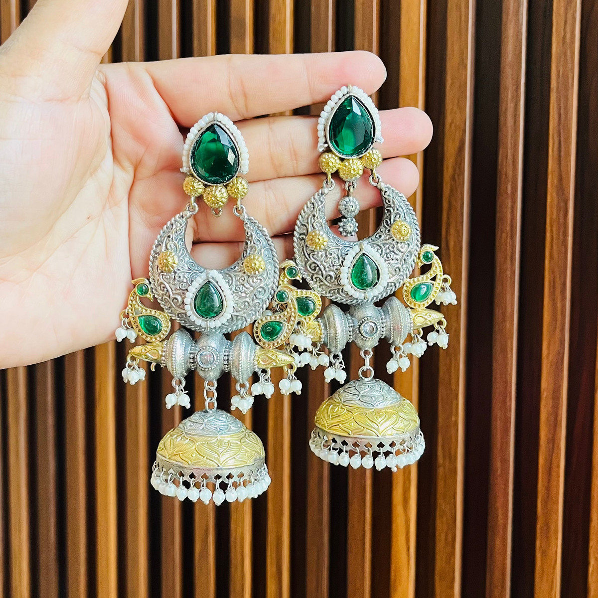 Dual Tone Kashmiri Jhumkas Earring