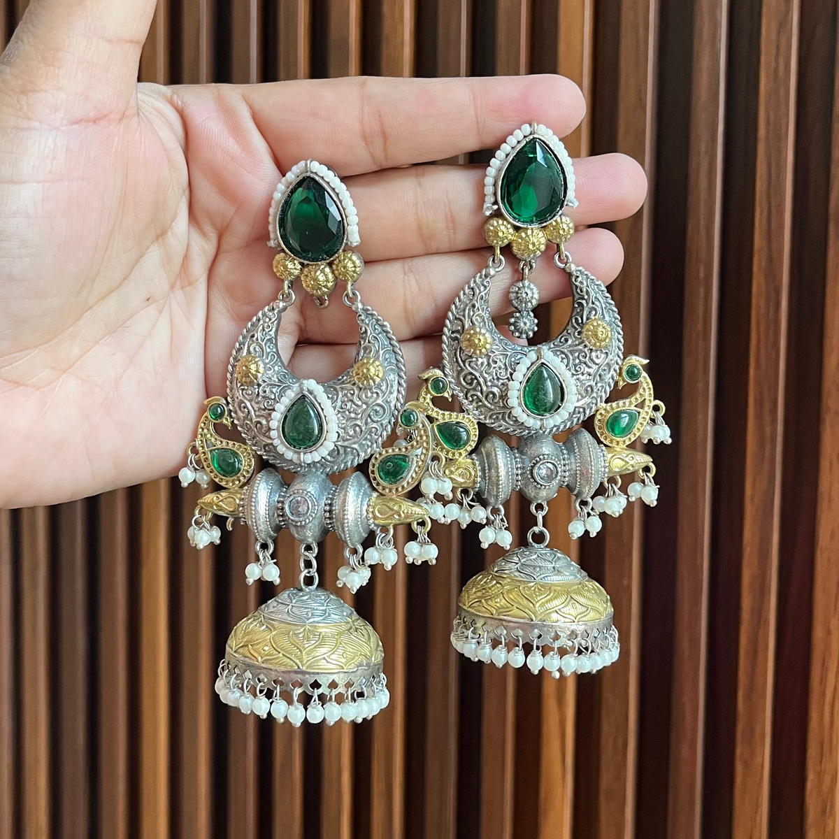 Dual Tone Kashmiri Jhumkas Earring