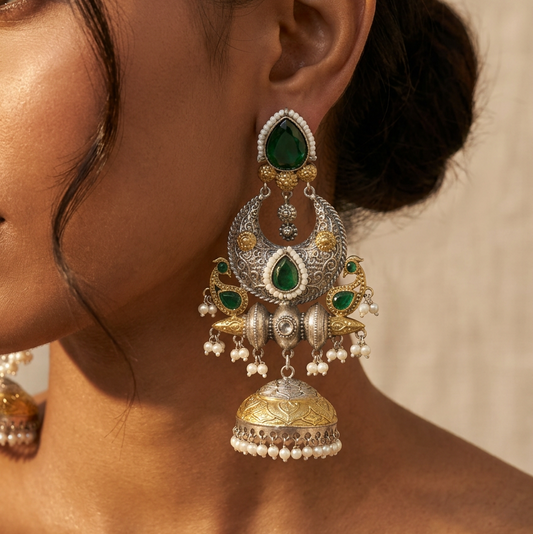 Dual Tone Kashmiri Jhumkas Earring
