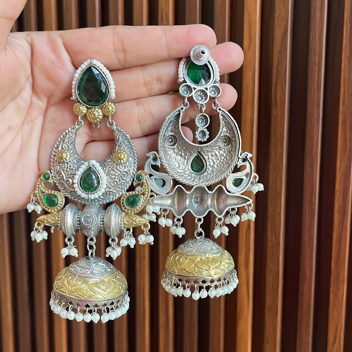Dual Tone Kashmiri Jhumkas Earring