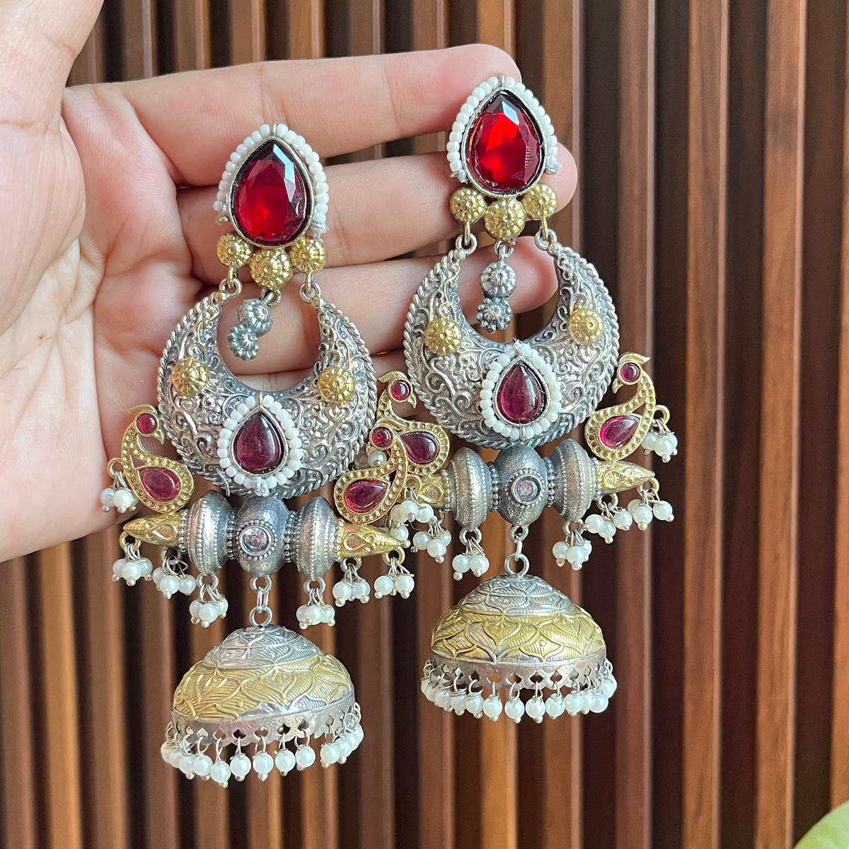 Dual Tone Kashmiri Jhumkas Earring