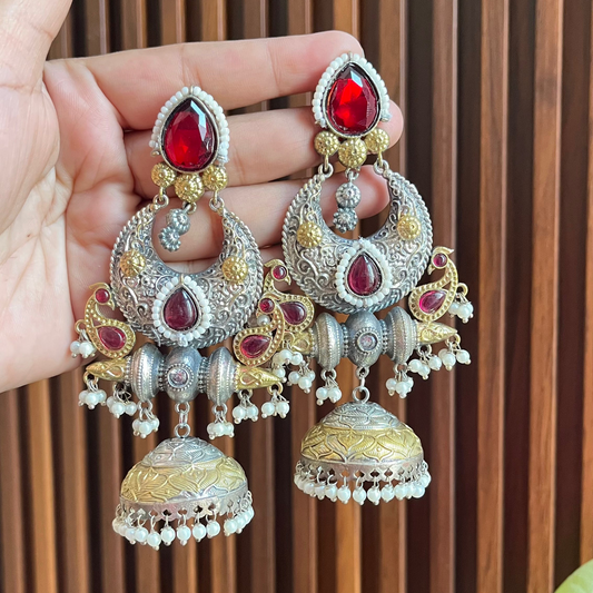 Dual Tone Kashmiri Jhumkas Earring