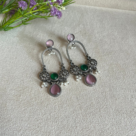 Pink & Green Stone Drop Earrings