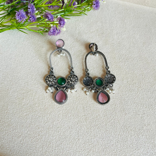 Pink & Green Stone Drop Earrings