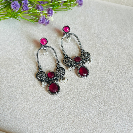 Ruby Pink Stone Drop Earrings
