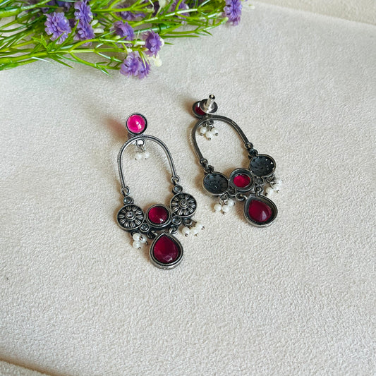 Ruby Pink Stone Drop Earrings