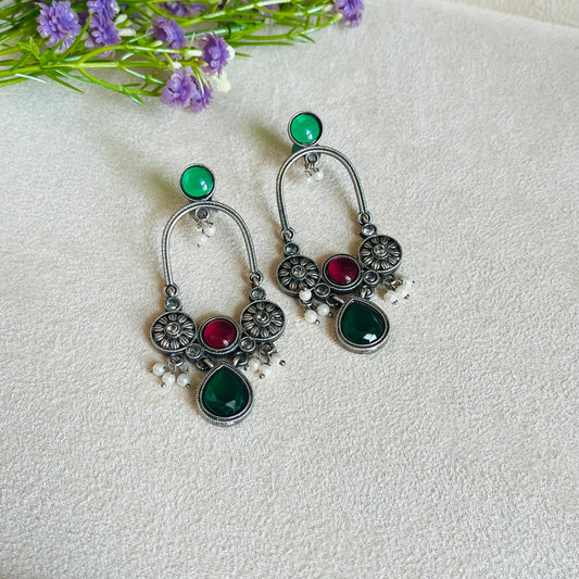 Green & Pink Stone Drop Earrings