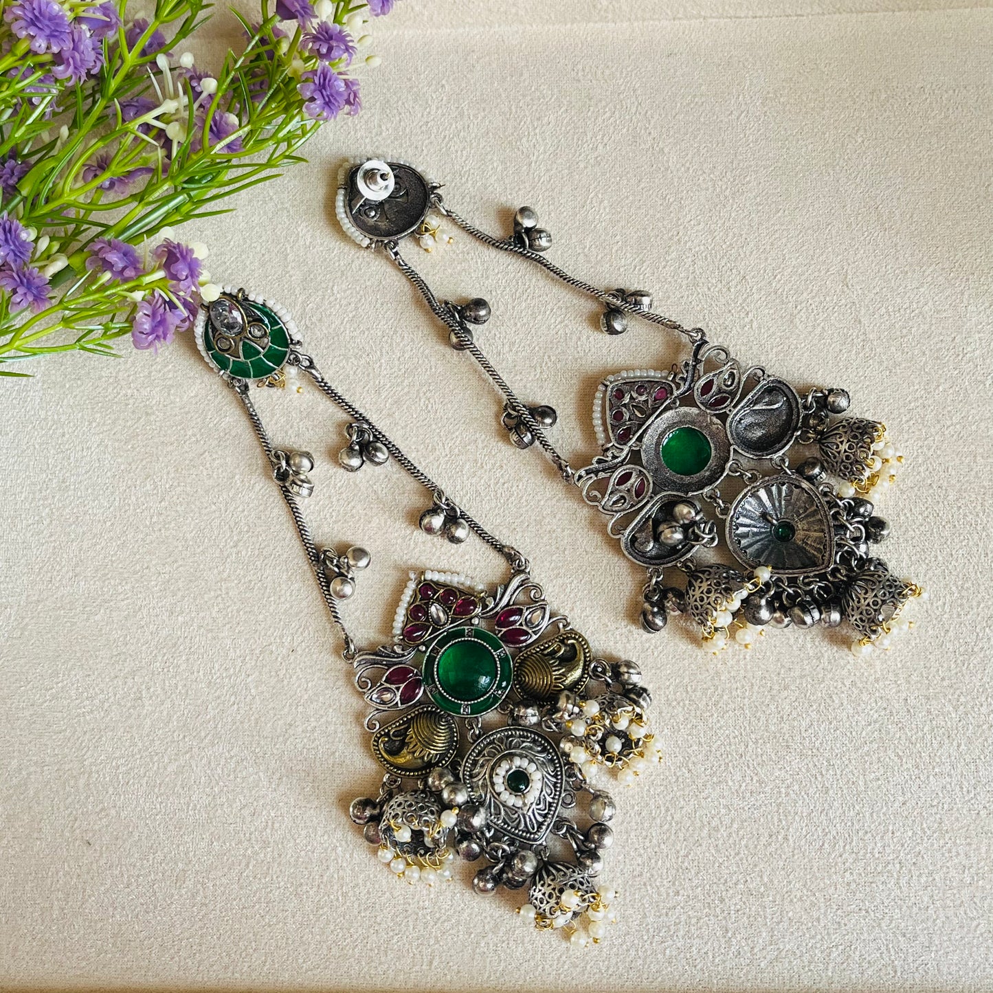 Dual Tone Kashmiri Dangler Earrings