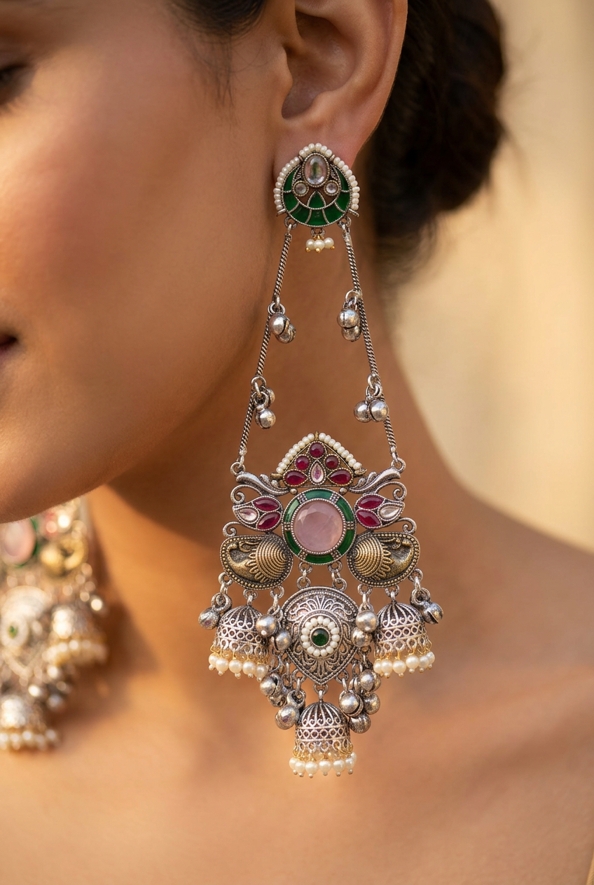 Dual Tone Kashmiri Dangler Earrings
