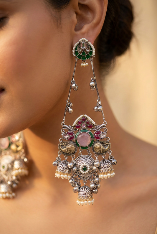 Dual Tone Kashmiri Dangler Earrings