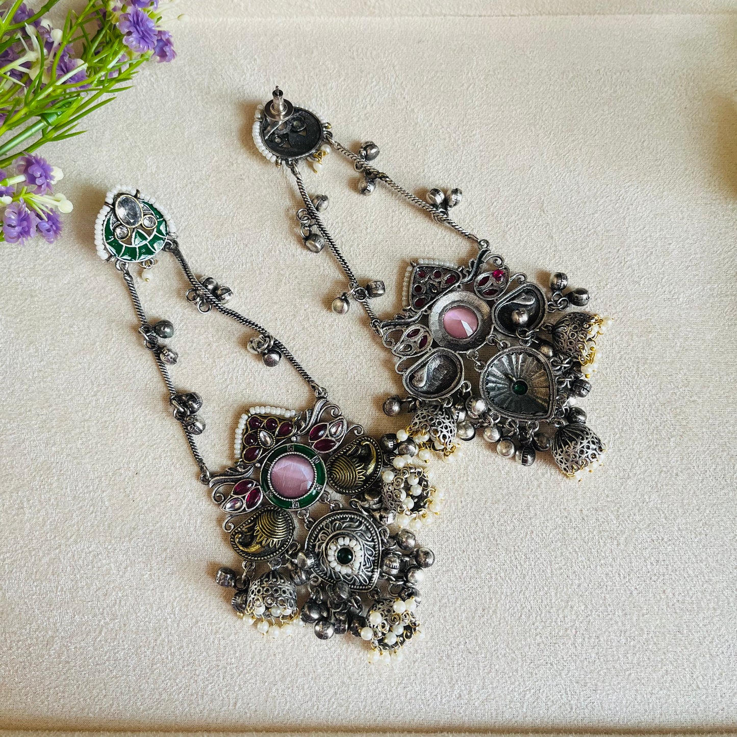 Dual Tone Kashmiri Dangler Earrings