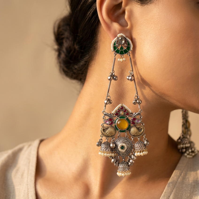 Dual Tone Kashmiri Dangler Earrings