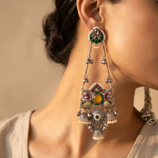 Dual Tone Kashmiri Dangler Earrings