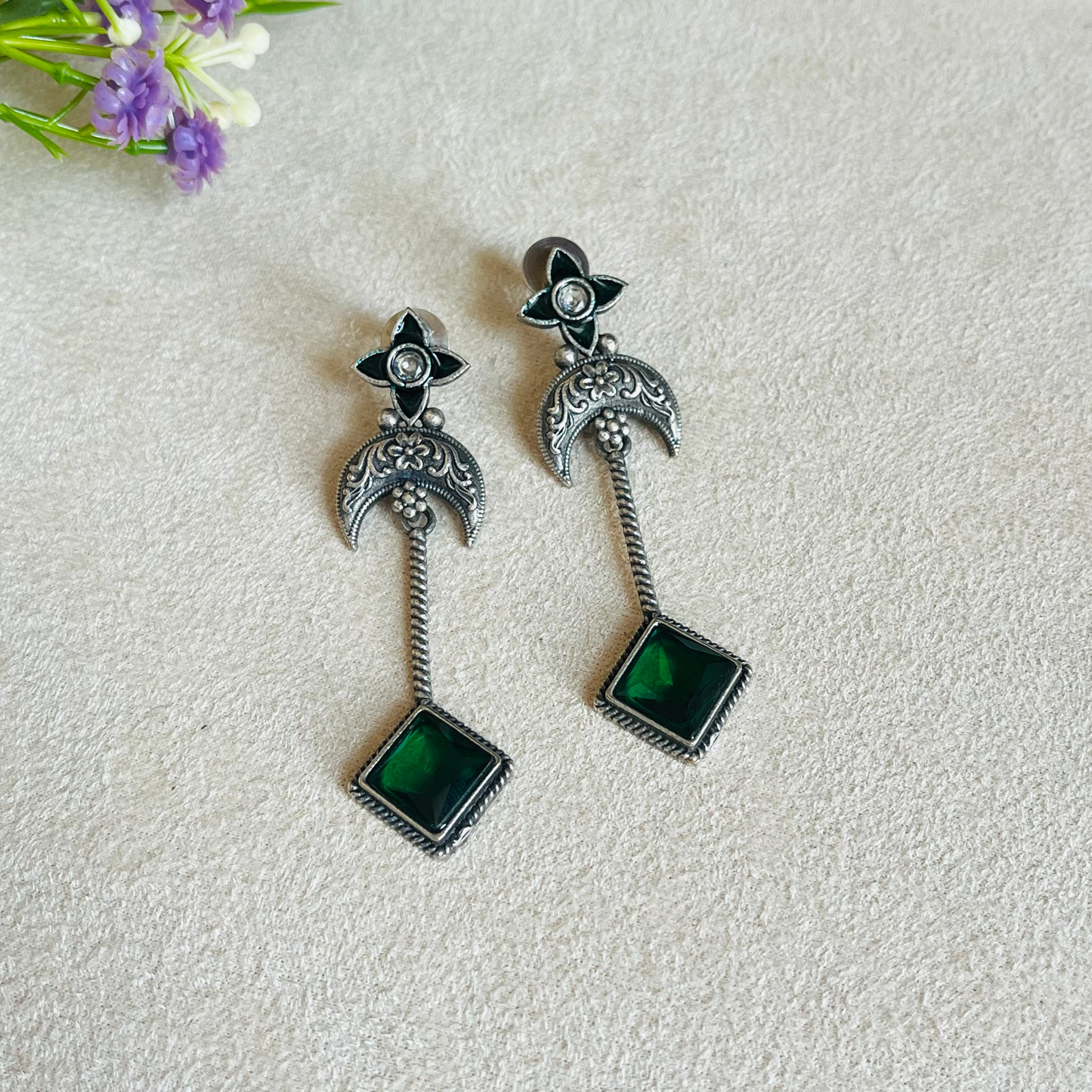 Green Stone Drop Earrings