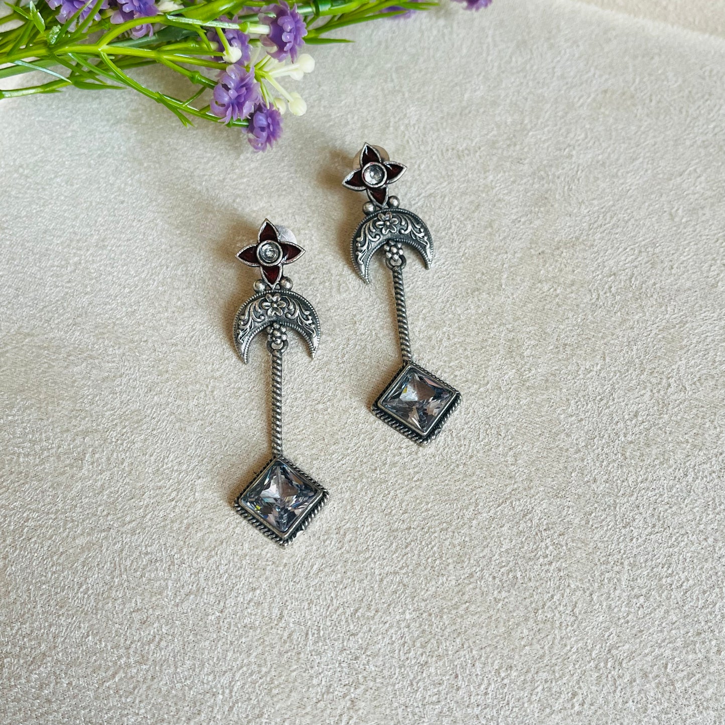White Stone Drop Earrings