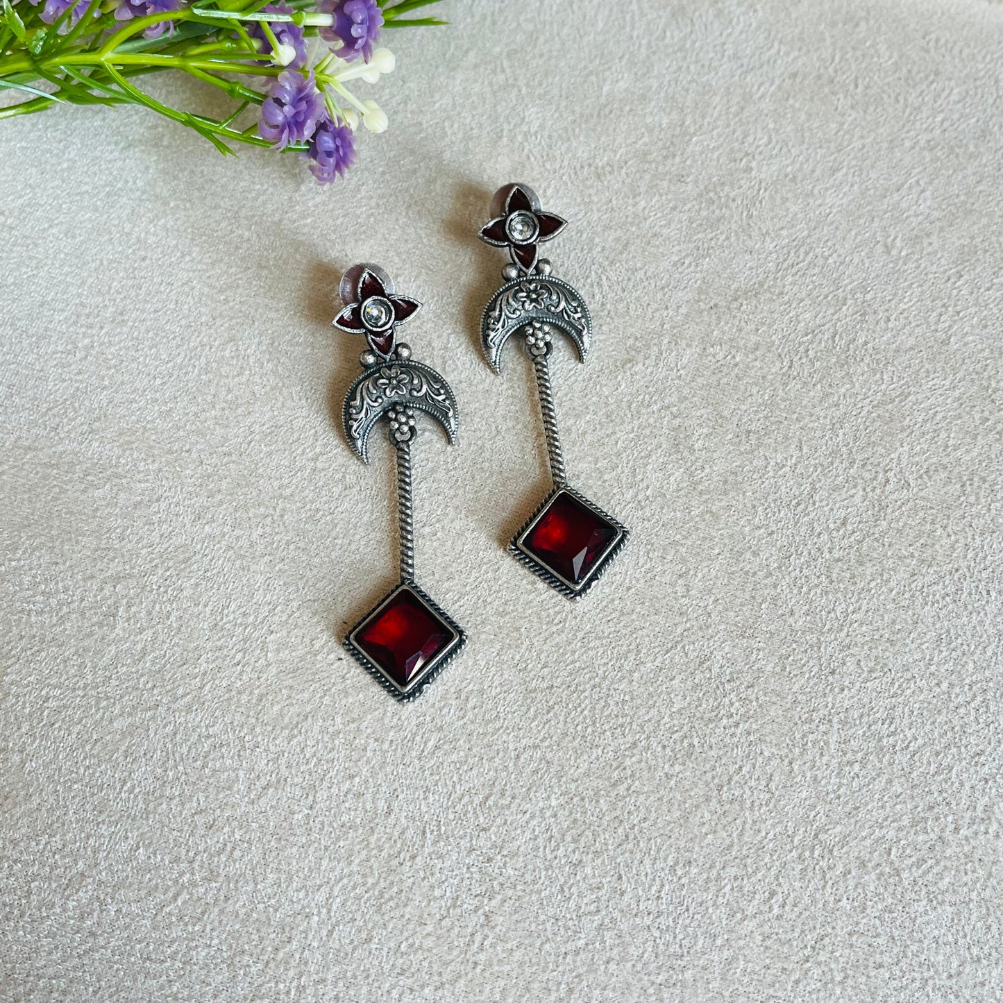 Red Stone Drop Earrings