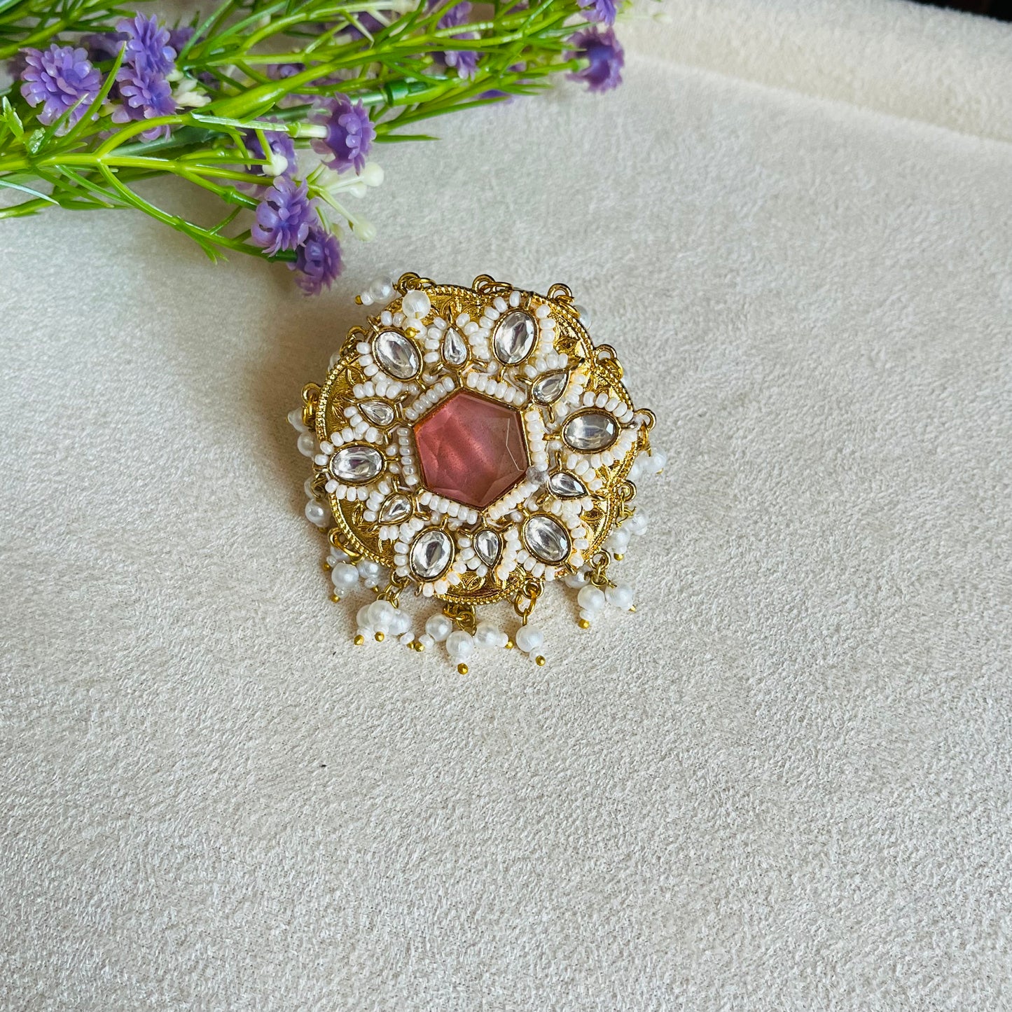 Brass Stone Pearl Finger Ring