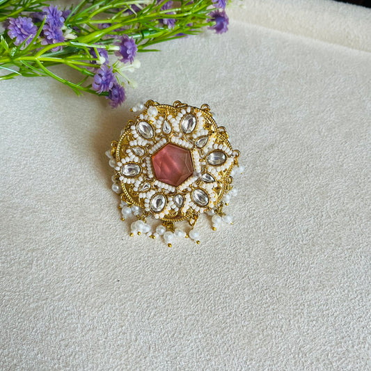Brass Stone Pearl Finger Ring