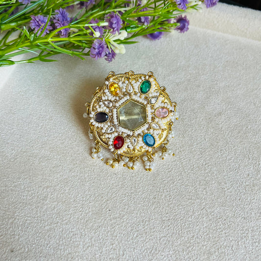 Brass Stone Pearl Finger Ring