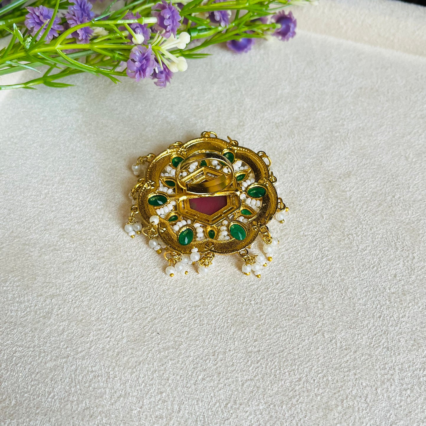 Brass Stone Pearl Finger Ring