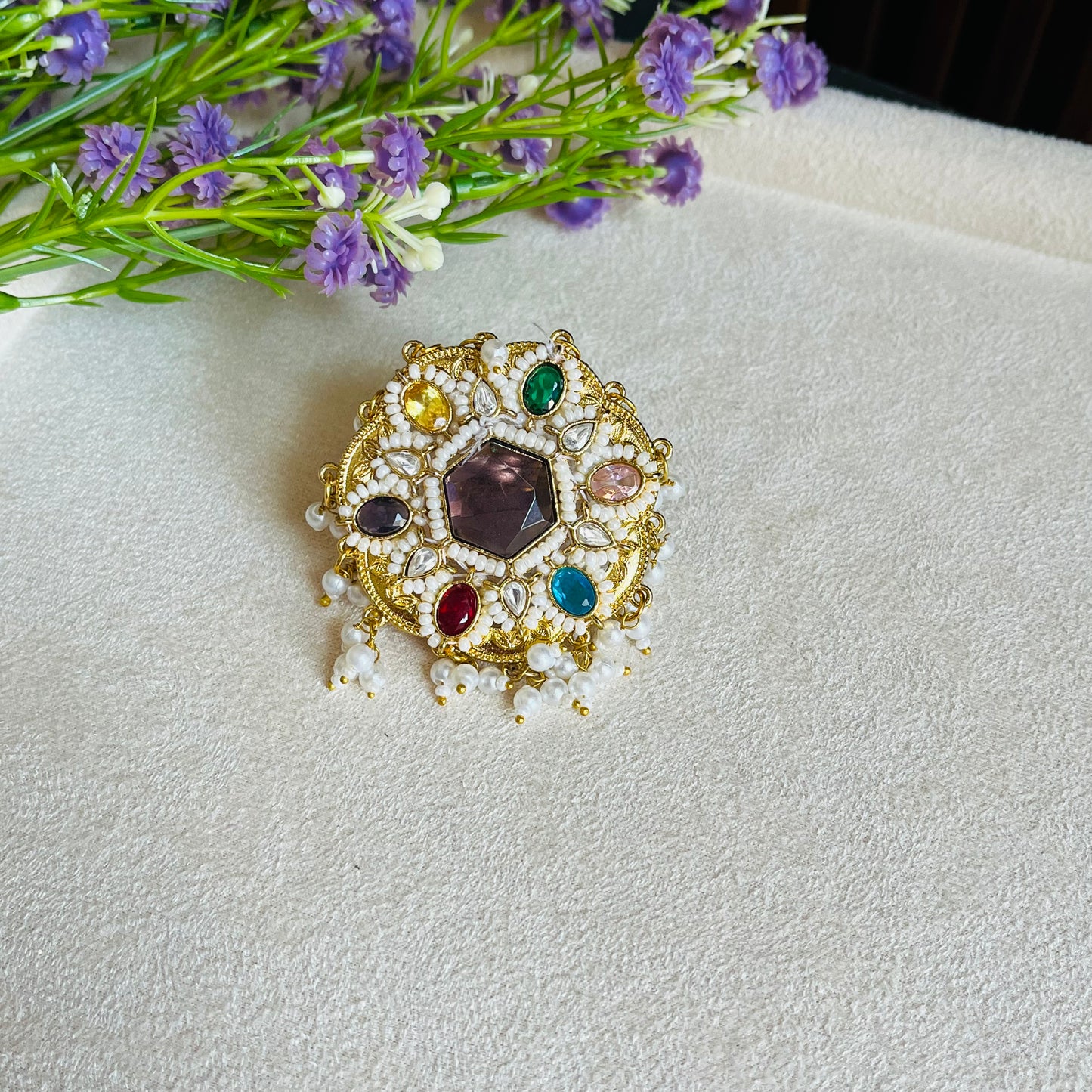 Brass Stone Pearl Finger Ring