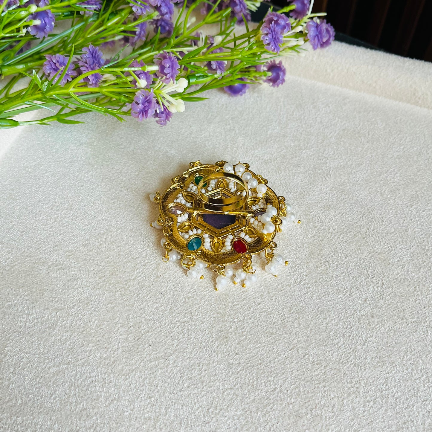 Brass Stone Pearl Finger Ring