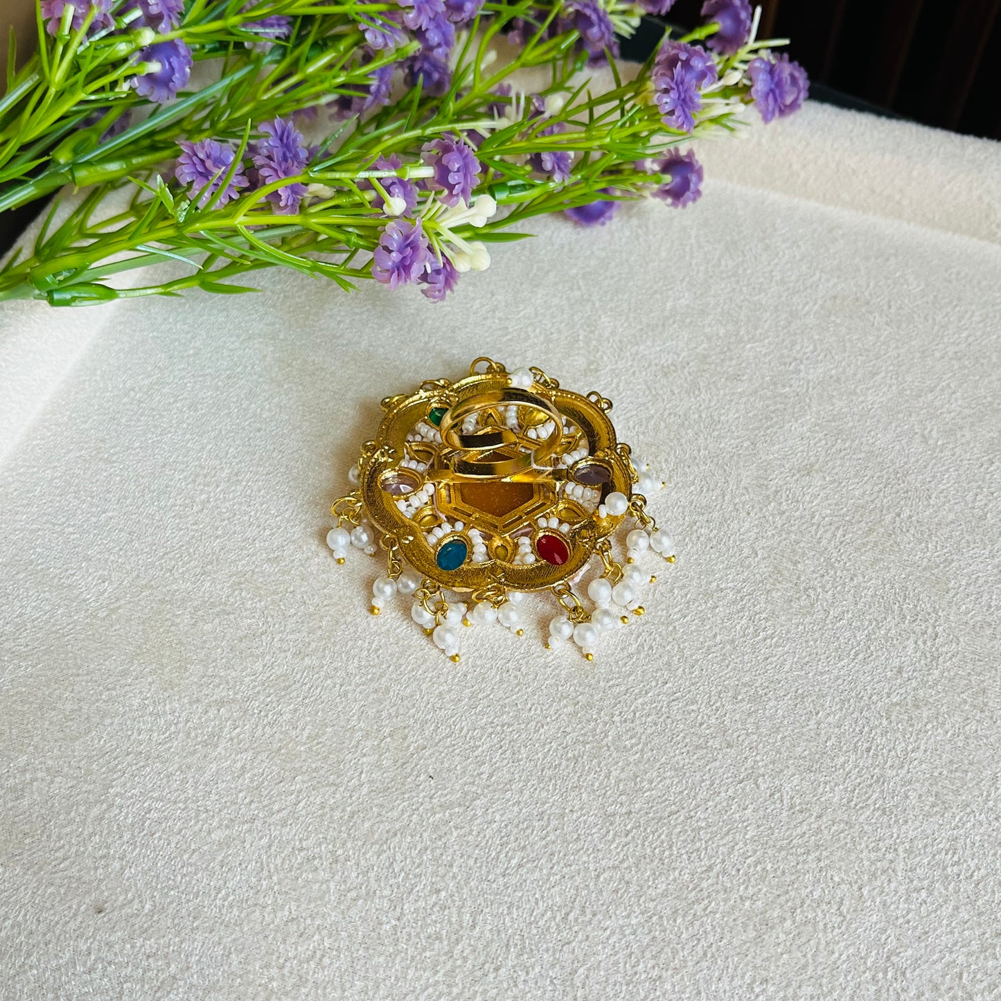 Brass Stone Pearl Finger Ring