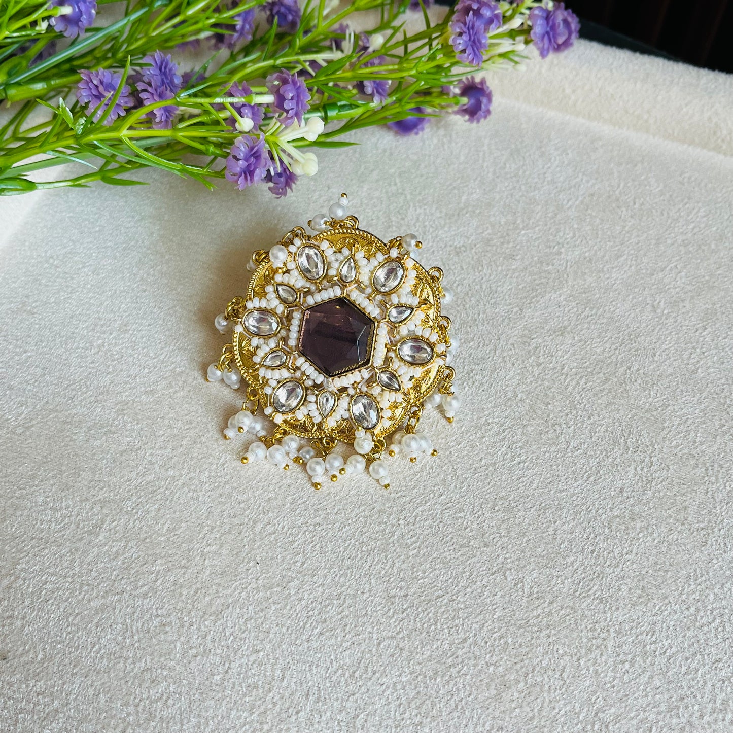 Brass Stone Pearl Finger Ring