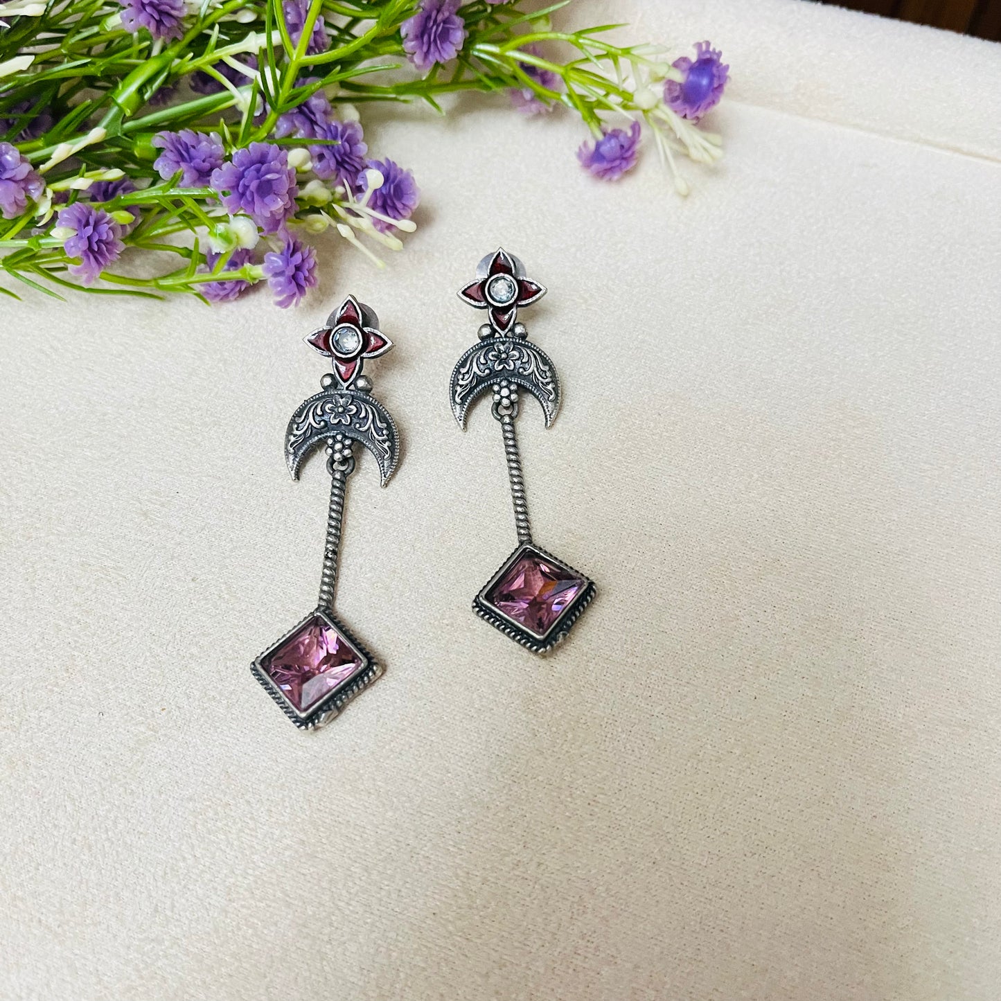 Pink Stone Drop Earrings