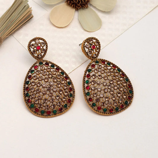 Rani & Green Color Matte Gold Earrings