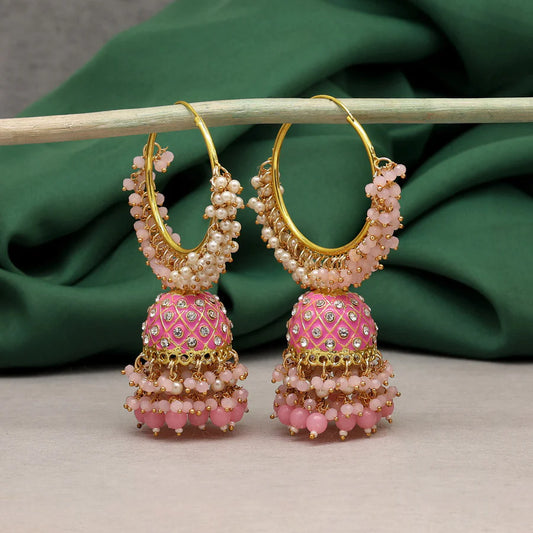 Pink Hoop Jhumki Earring