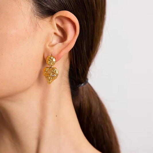 Luxe 18K Gold Heart Drop Earrings