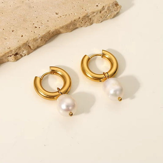 Luxe Pearl Gold Hoop Earrings