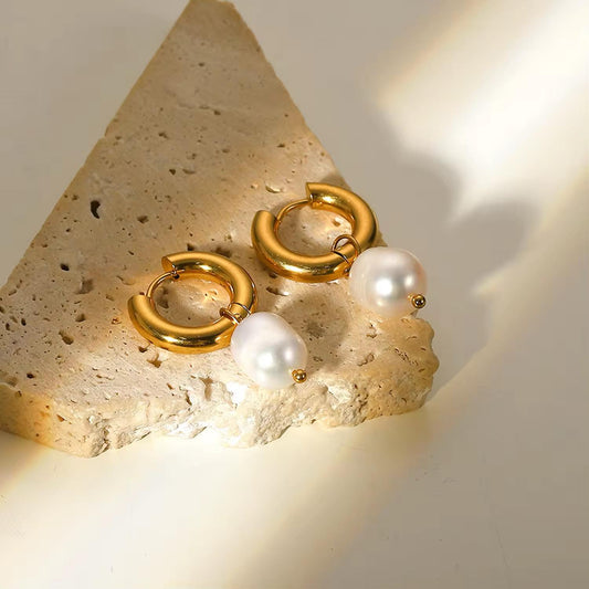 Luxe Pearl Gold Hoop Earrings