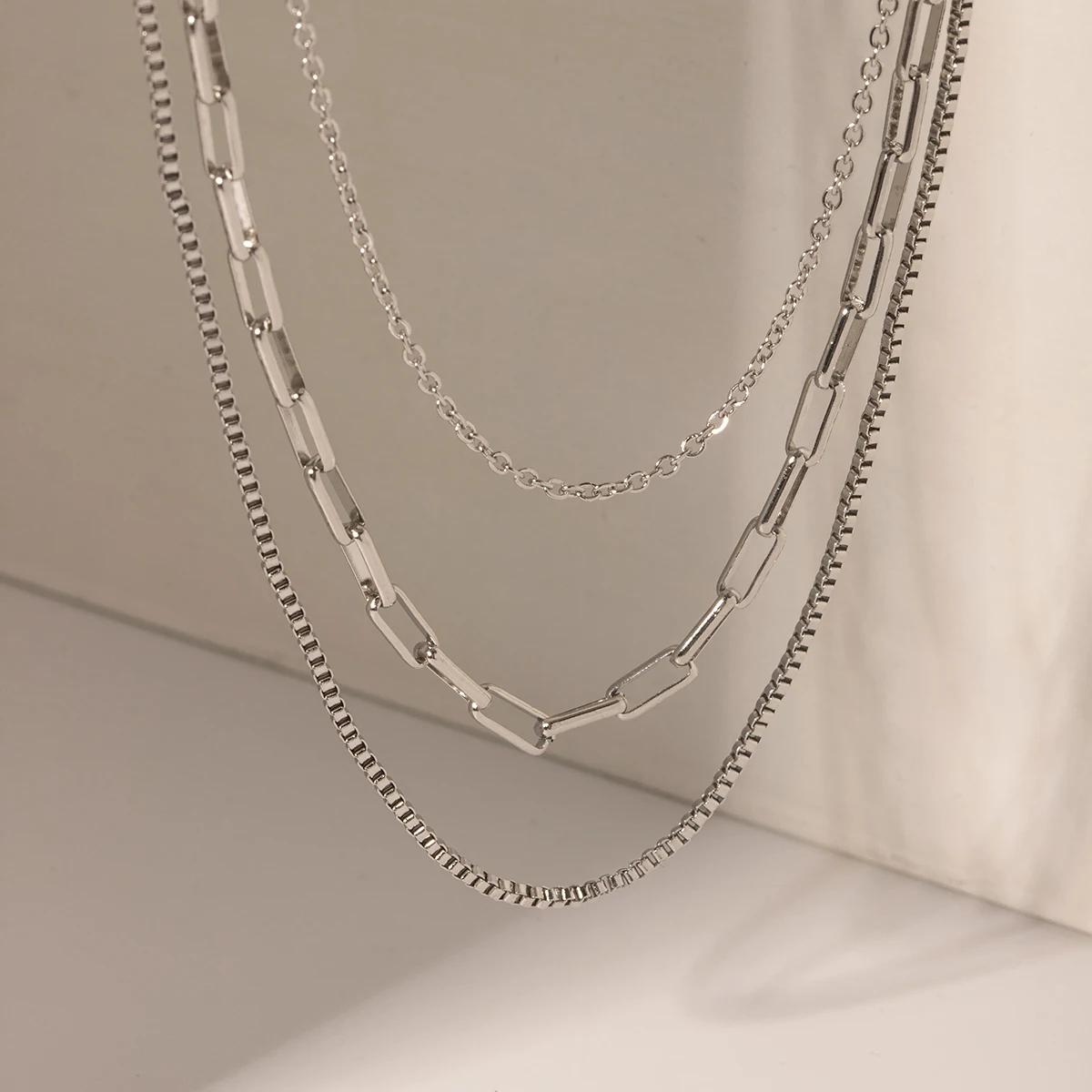 Luxe 3 Layered Silver Chain Necklace