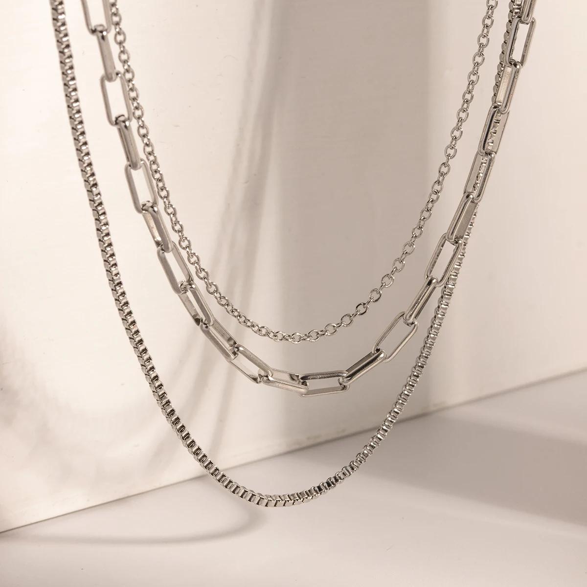 Luxe 3 Layered Silver Chain Necklace