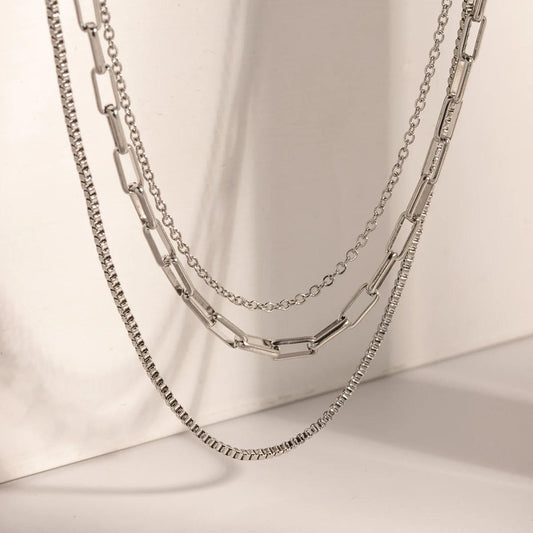 Luxe 3 Layered Silver Chain Necklace