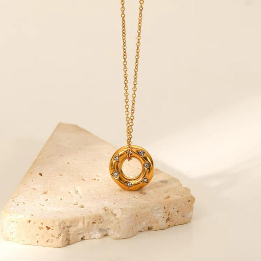 18K Gold Plated Ring Pendant Necklace