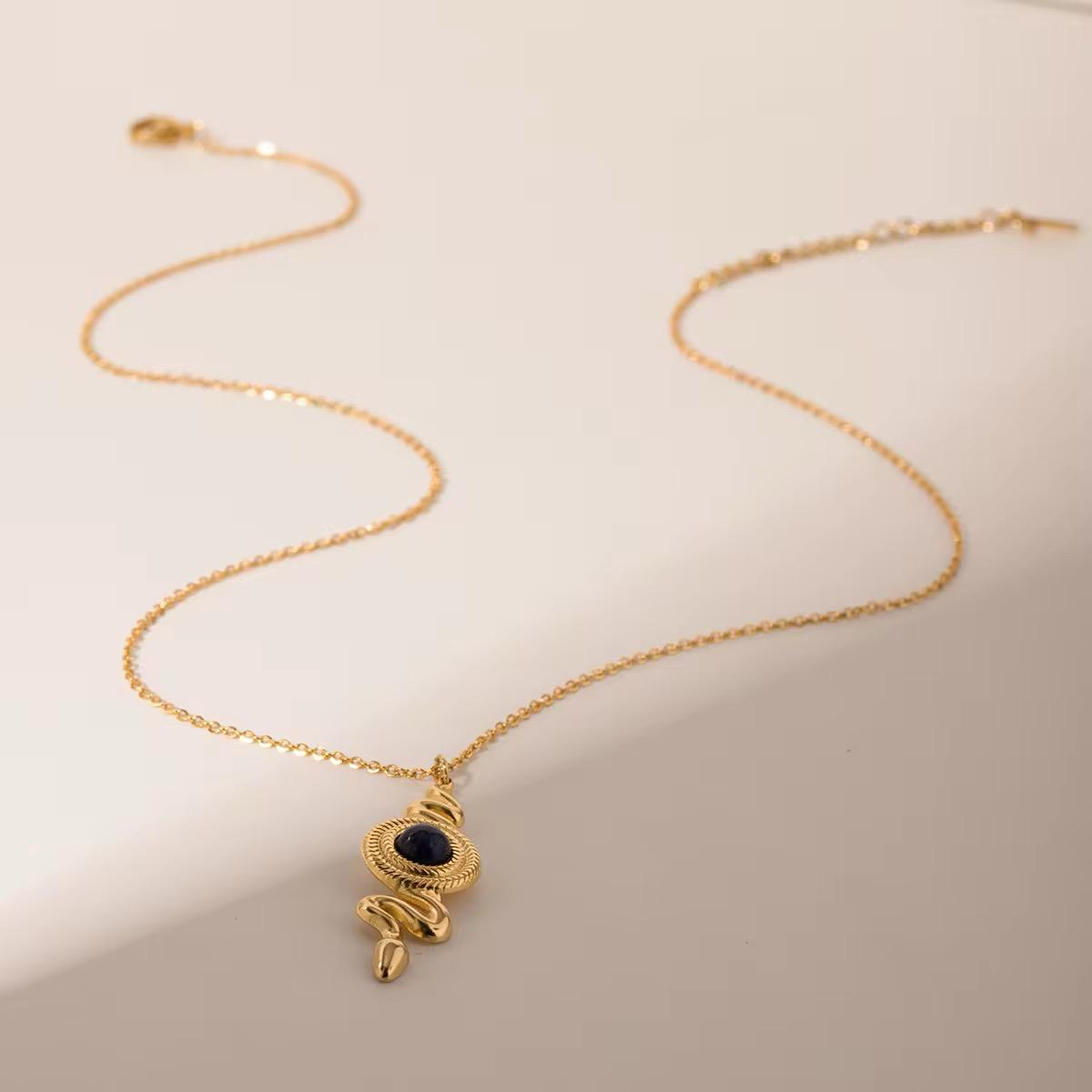 18K Gold Plated Blue Stone Snake  Necklace