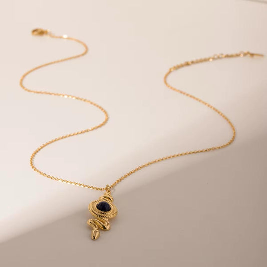 18K Gold Plated Blue Stone Snake  Necklace