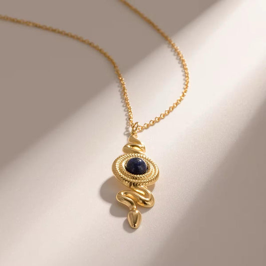18K Gold Plated Blue Stone Snake  Necklace