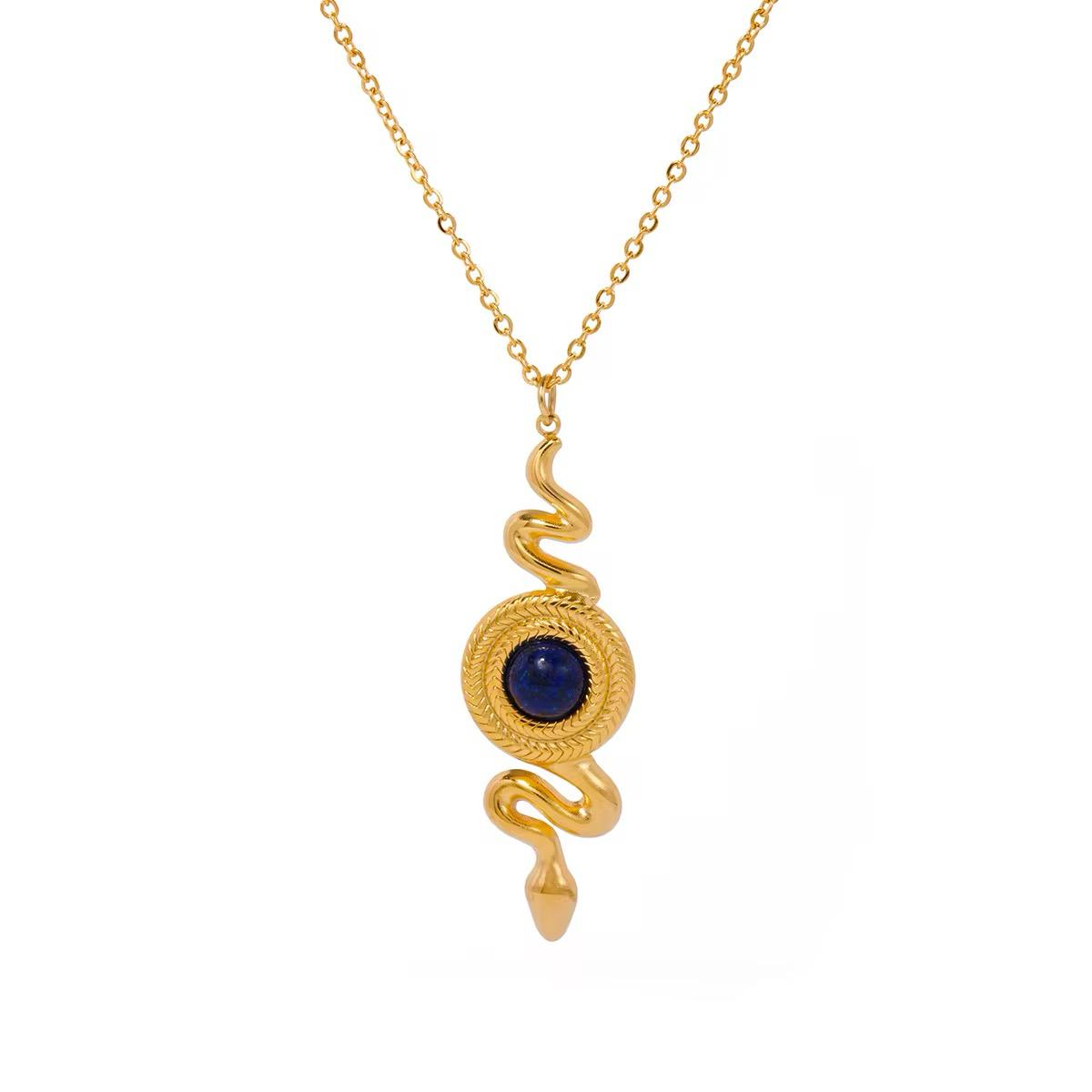 18K Gold Plated Blue Stone Snake  Necklace